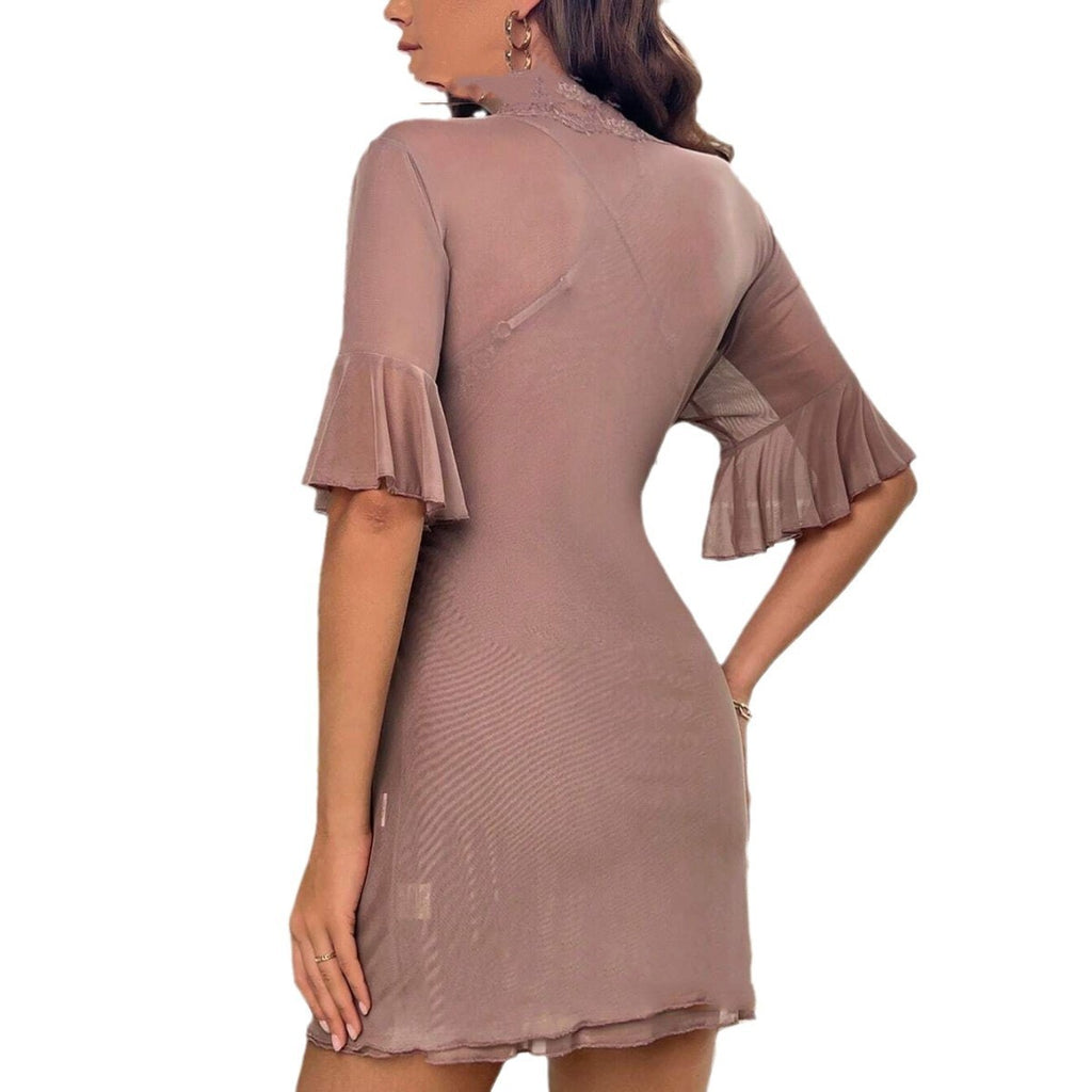 Cross Lace Bow Home Wear See-through Dress