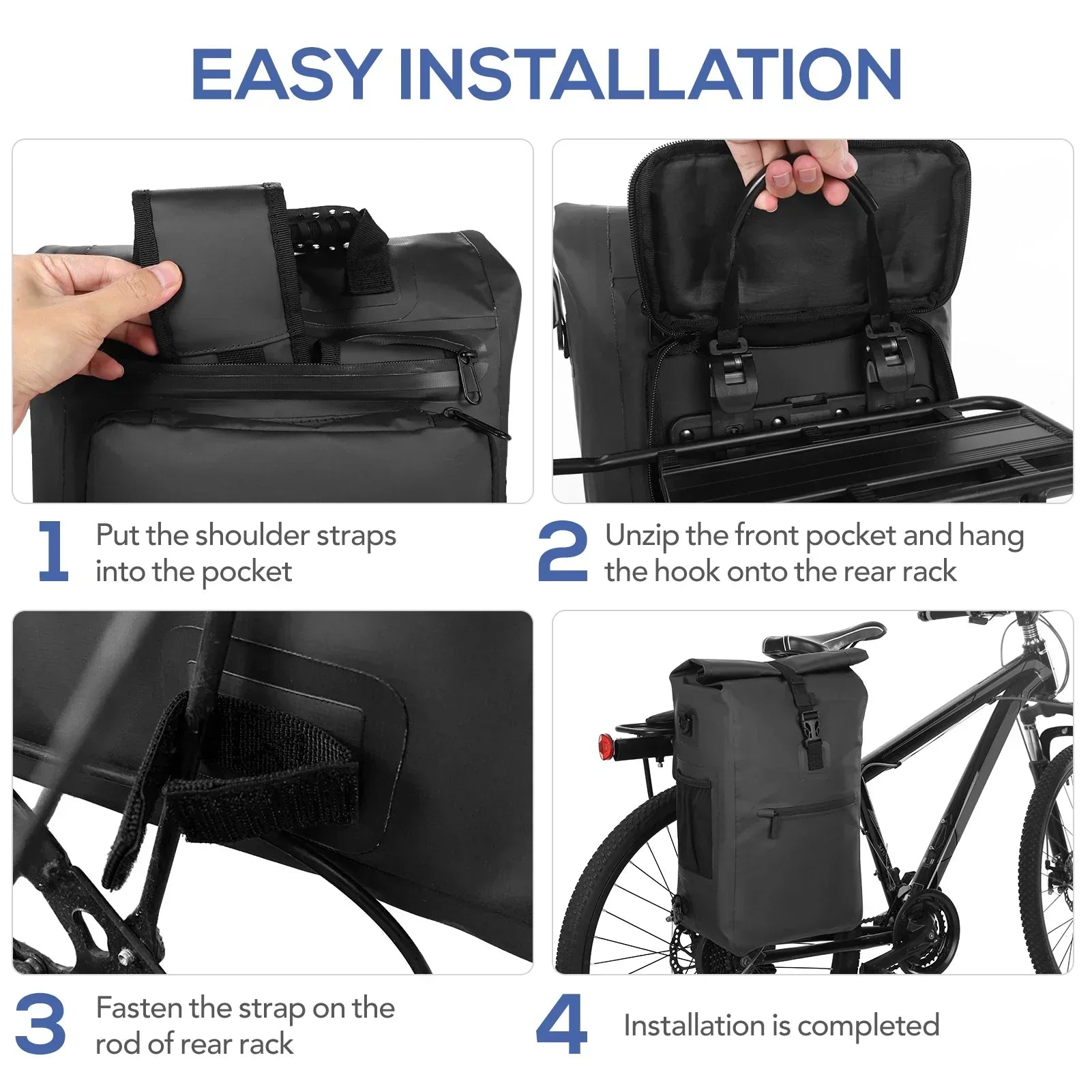 3-in-1 Waterproof Bike Pannier Bicycle Rear Rack Bag