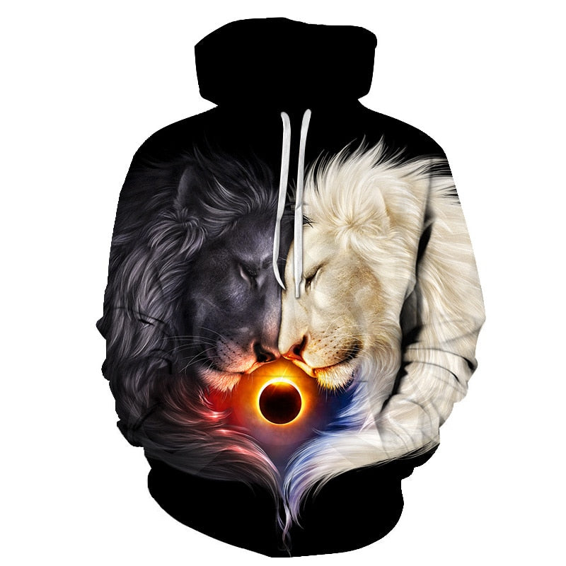 Novelty Flame Lion Hoodie Men's Animal Men's Clothing Flame
