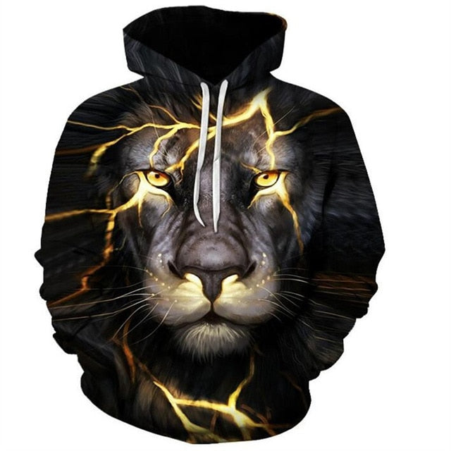 Novelty Flame Lion Hoodie Men's Animal Men's Clothing Flame