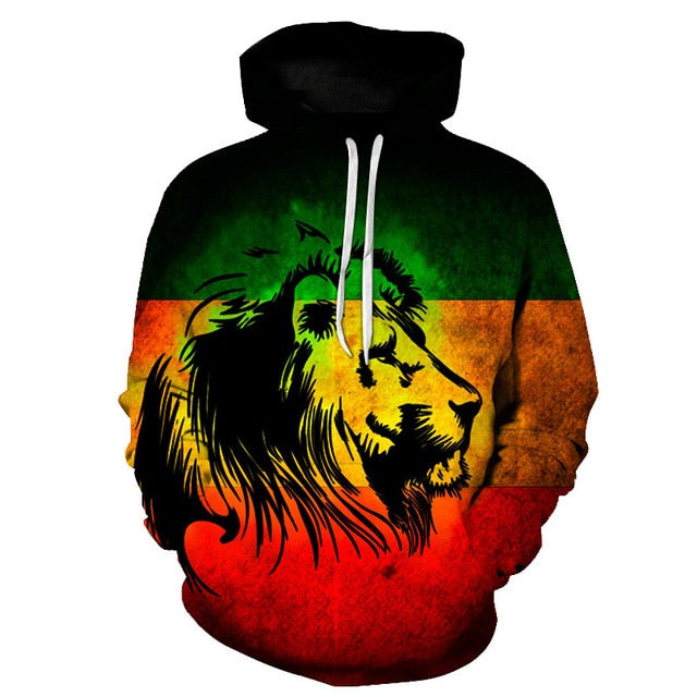 Novelty Flame Lion Hoodie Men's Animal Men's Clothing Flame