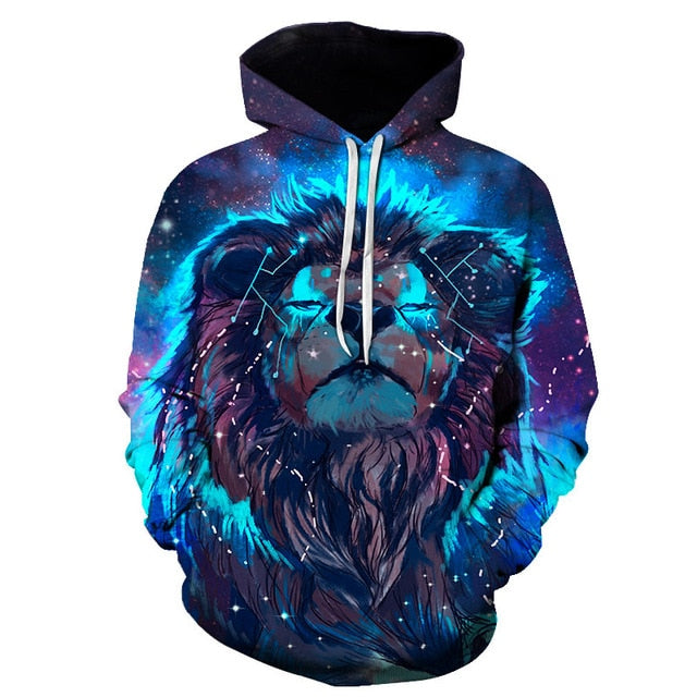 Novelty Flame Lion Hoodie Men's Animal Men's Clothing Flame