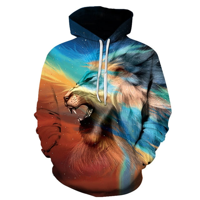 Novelty Flame Lion Hoodie Men's Animal Men's Clothing Flame