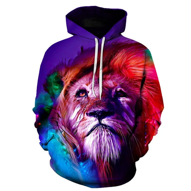 Novelty Flame Lion Hoodie Men's Animal Men's Clothing Flame