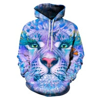 Novelty Flame Lion Hoodie Men's Animal Men's Clothing Flame