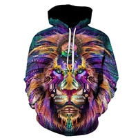 Novelty Flame Lion Hoodie Men's Animal Men's Clothing Flame