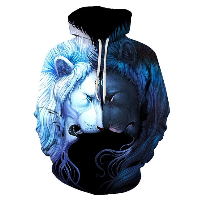 Novelty Flame Lion Hoodie Men's Animal Men's Clothing Flame