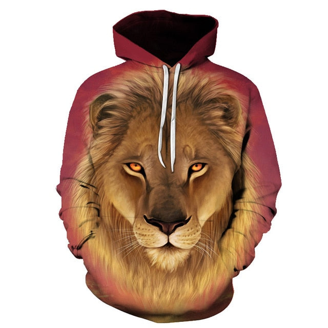 Novelty Flame Lion Hoodie Men's Animal Men's Clothing Flame