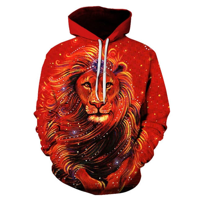 Novelty Flame Lion Hoodie Men's Animal Men's Clothing Flame