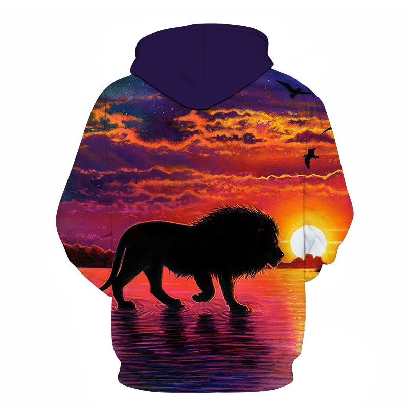 Novelty Flame Lion Hoodie Men's Animal Men's Clothing Flame